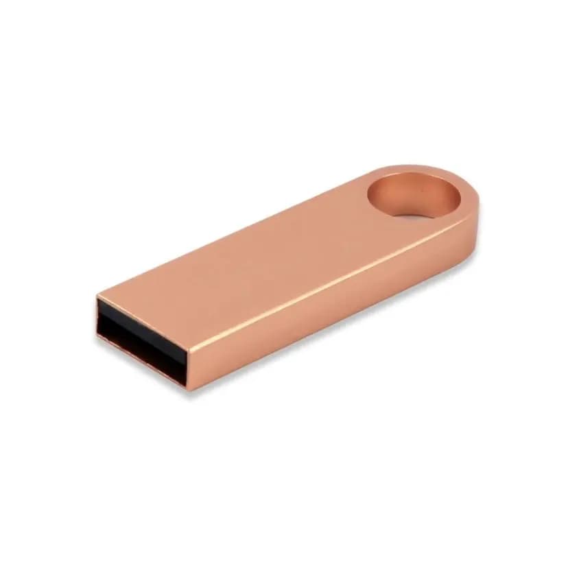 promosyon gül kurusu metal USB bellek, dikdörtgen gövde, siyah uçlu, delikli, beyaz arka plan