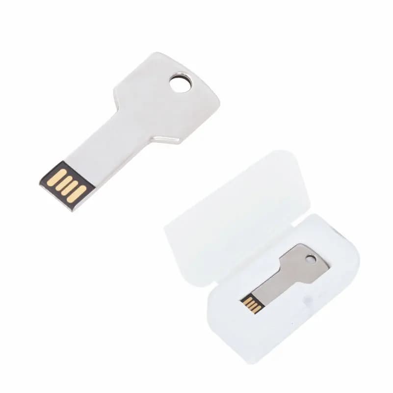 promosyon gümüş anahtar USB bellek ve beyaz açılır kutuda ikinci bellek