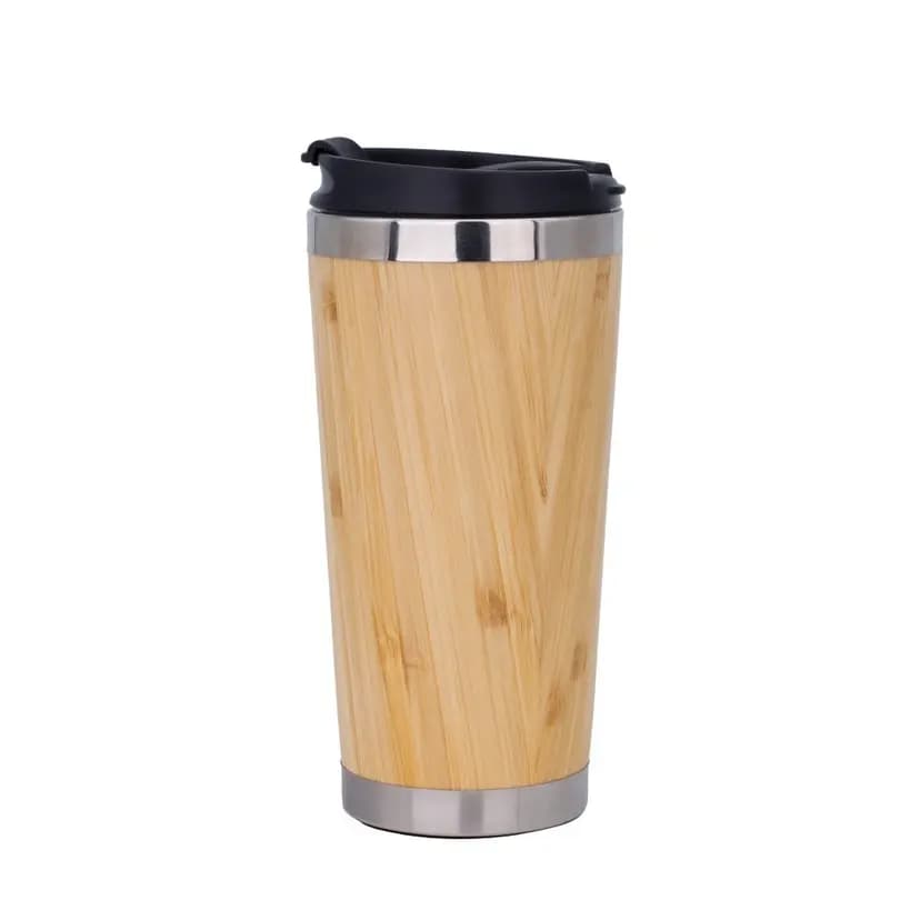 Bambu dış kapaklı, paslanmaz çelik iç yapılı 450 ml termos bardak