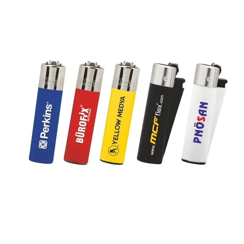 Renkli promosyon çakmaklar, plastik malzeme, metal kapak, çeşitli logolar. - Promosyonbank