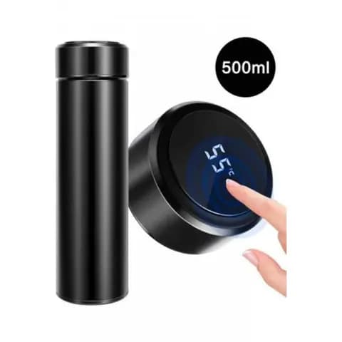 promosyon siyah gövdeli akıllı termos, kapakta sıcaklık gösteren dijital ekran, 500 ml