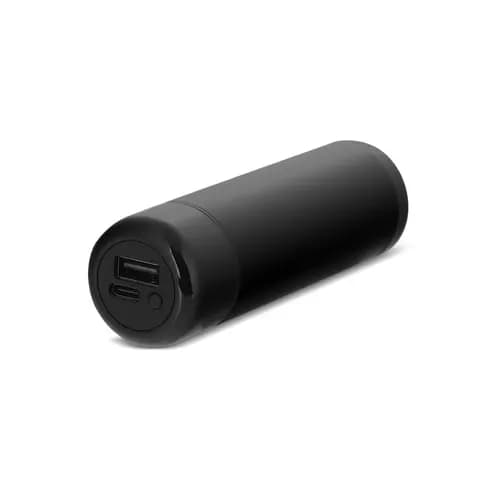 promosyon siyah silindirik el ısıtıcı powerbank, USB çıkışı ve şarj girişi, beyaz fon