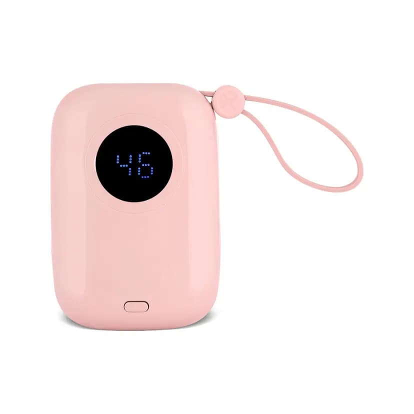 Pudra pembe promosyon powerbank, yuvarlak ekran ve askı halkası