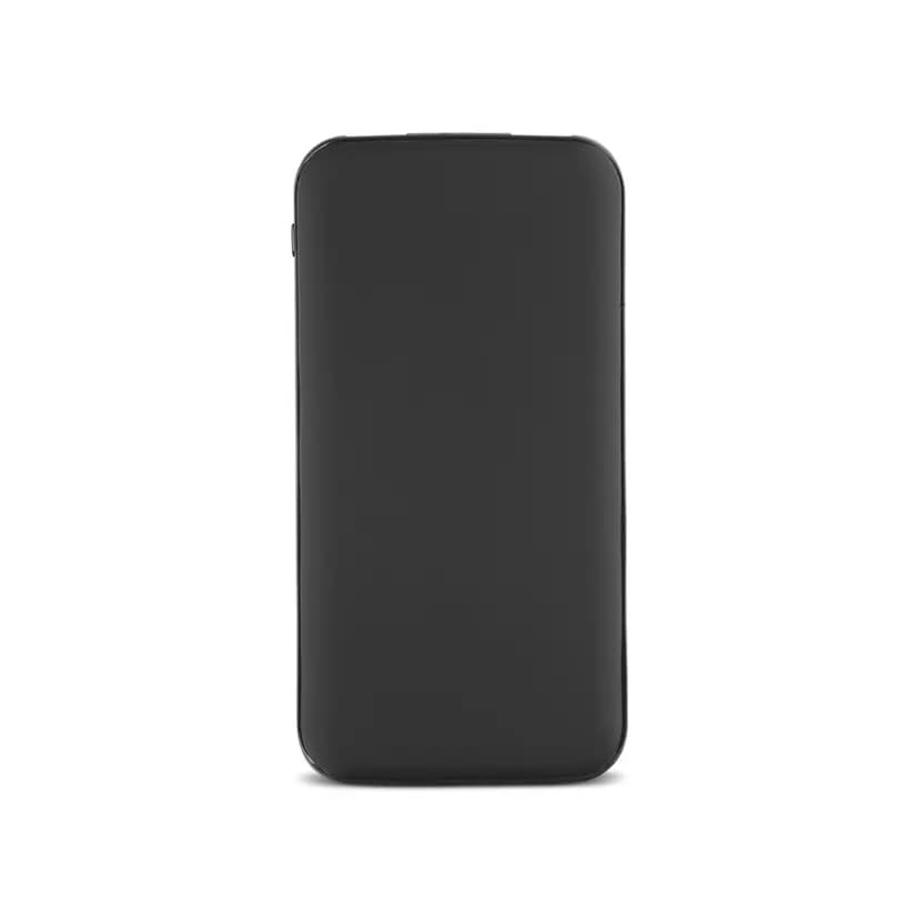Siyah düz gövdeli promosyon powerbank, önden sade görünüm