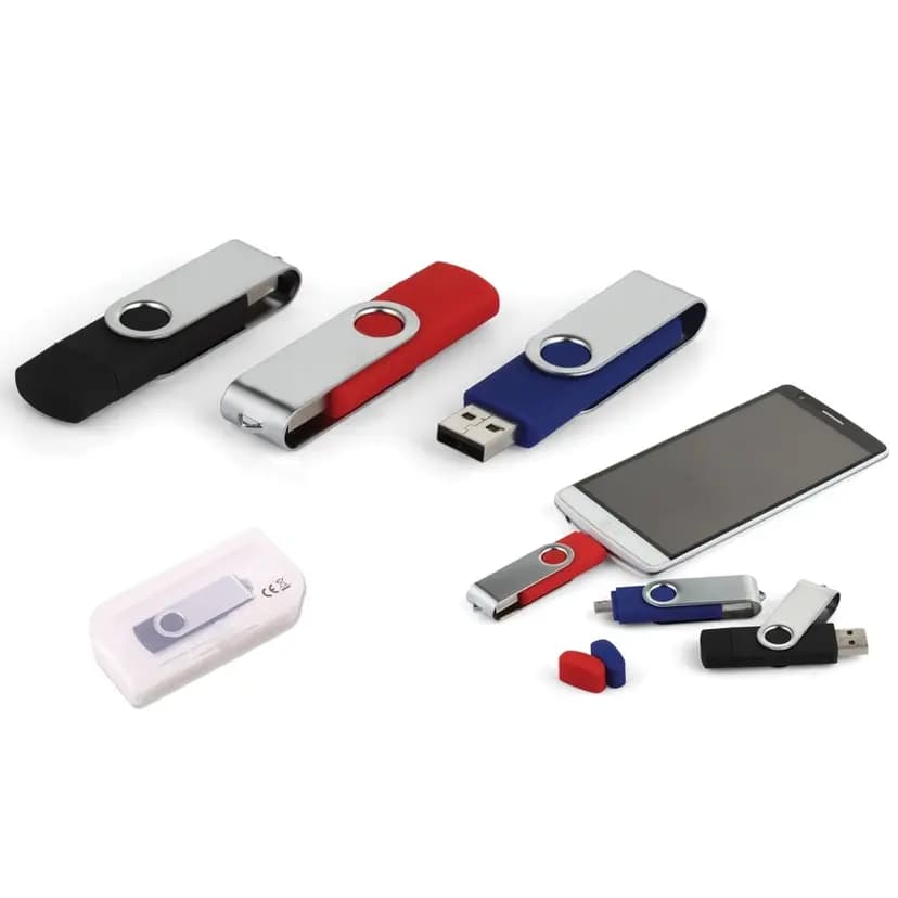 16GB kapasiteli döner kapaklı alüminyum ve plastik otg'li USB bellek