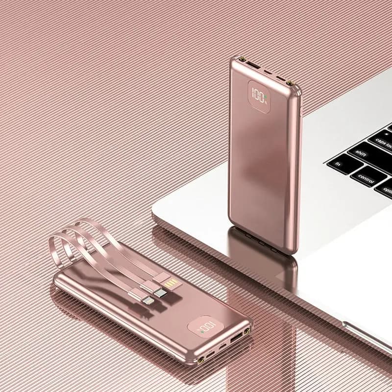 promosyon gül kurusu powerbank ikilisi, dijital şarj göstergesi ve yassı kablolu