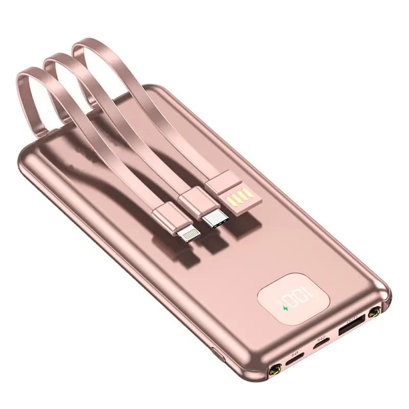 promosyon bakır tonlu powerbank, üç yassı kablo ve dijital gösterge