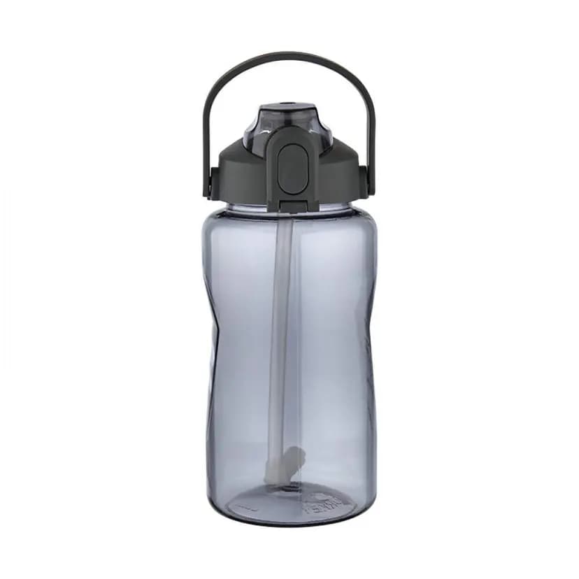 Dumanlı gri 1500 ml promosyon matara, ön yüzde kilit düğmesi ve taşıma halkası
