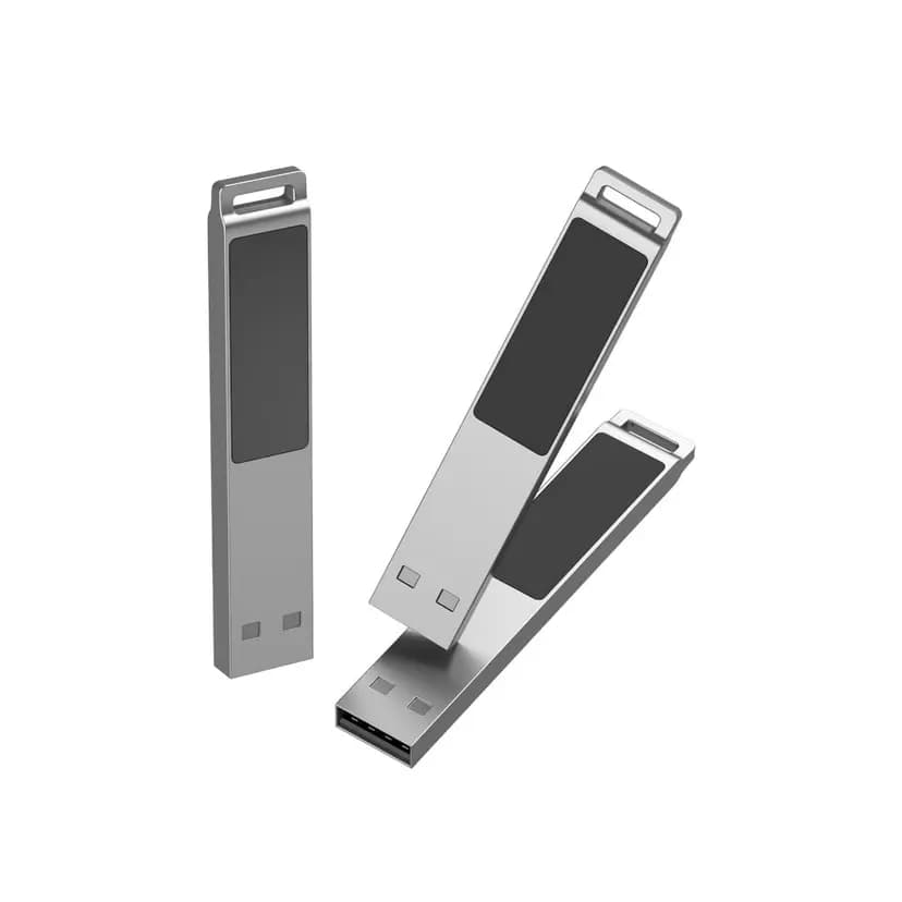 promosyon üç adet metal gövdeli USB bellek, siyah panel ve askı delikli