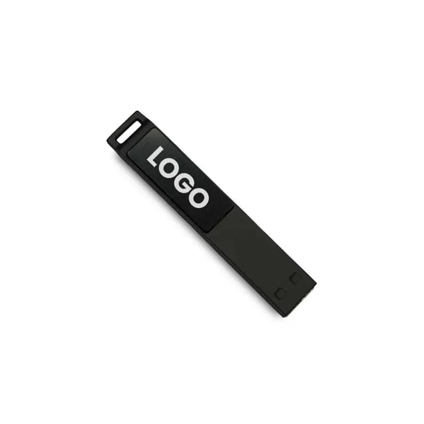 promosyon siyah USB bellek, beyaz yazı baskısı ve ışık penceresi