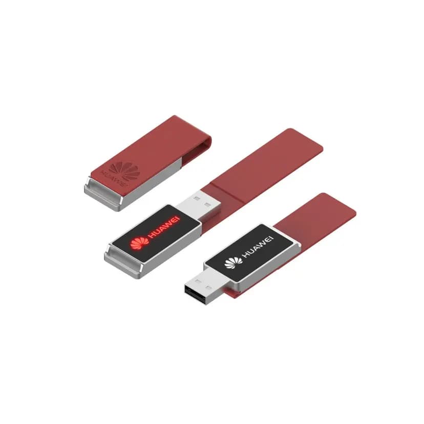 promosyon bordo deri kapaklı üç USB bellek, marka logolu siyah panel