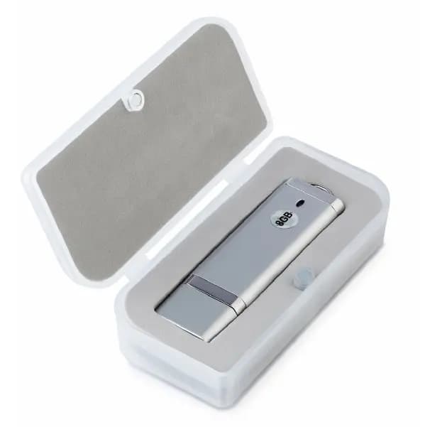Şık beyaz promosyon USB bellek, metal detaylı, plastik kutuda. - Promosyonbank - görsel 1