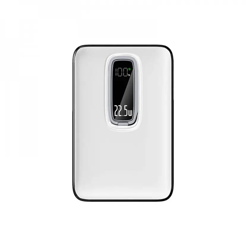 Beyaz promosyon powerbank, dikey ekranda yüzde yüz ve 22.5W