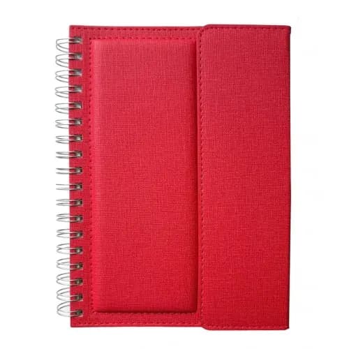 promosyon kırmızı telli defter, gümüş tel halka, dokulu kapak, tek adet, yazısız, beyaz zemin