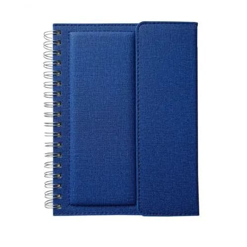 promosyon mavi kumaş kaplı spiral defter, dikdörtgen, tek adet, yazısız, beyaz arka plan