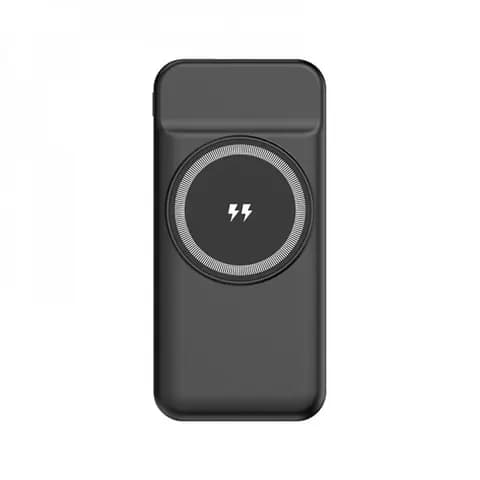 Promosyon manyetik powerbank, üstte menteşeli bölüm ve ortada çift şimşek simgesi