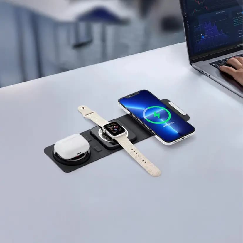 Masada telefon saat ve kulaklık şarj eden siyah promosyon şarj istasyonu