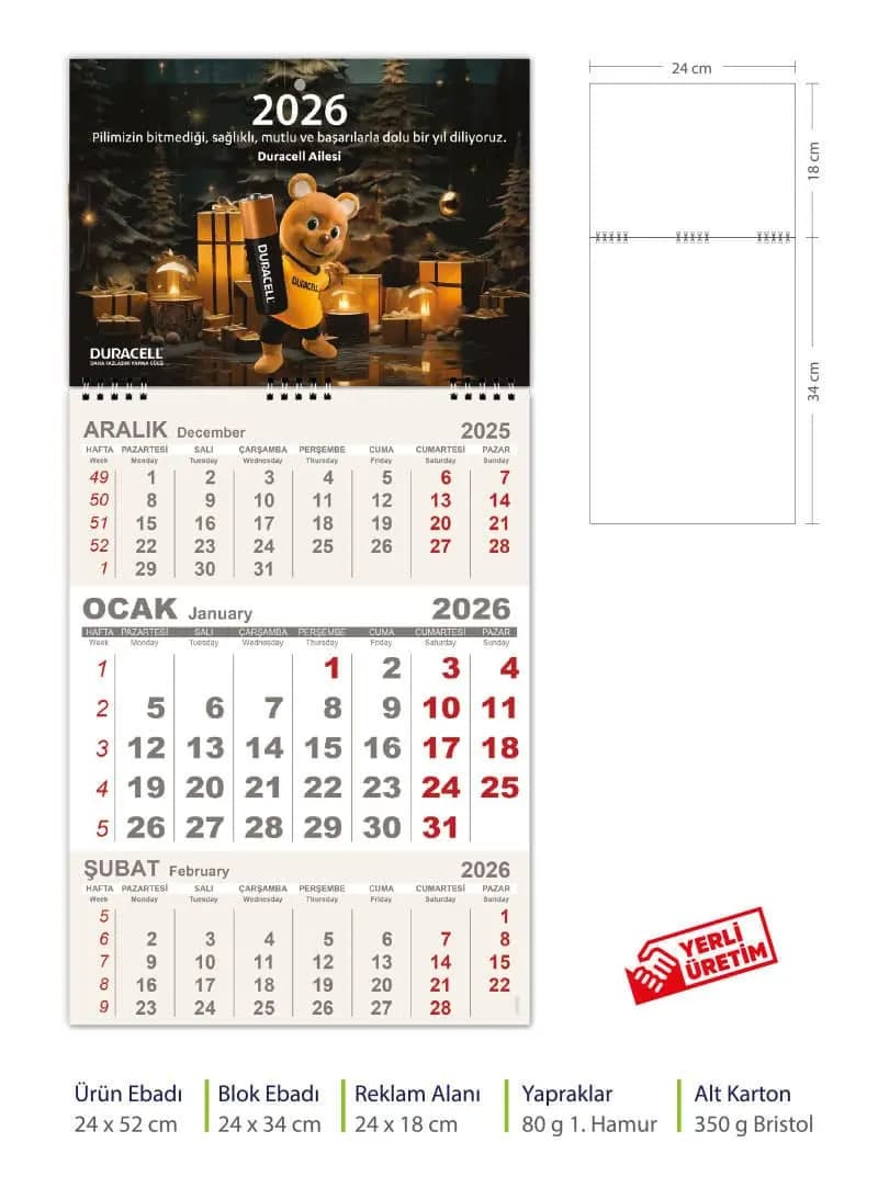 2026 promosyon gemici takvimi, 24x34 cm, hamur ve bristol kağıt. - Promosyonbank