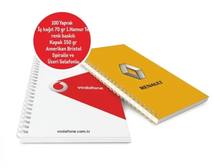 Vodafone Renault promosyon not defteri, spiral, renkli kapak, kaliteli kağıt. - Promosyonbank