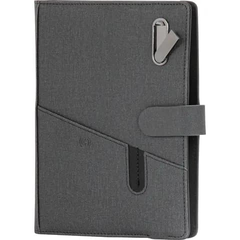 Şık gri ajanda ve powerbank, dokulu kumaş ve modern tasarım. - Promosyonbank - görsel 1