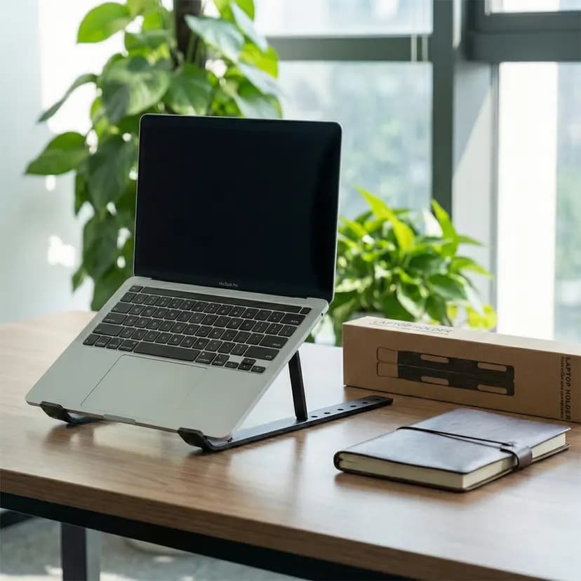 Siyah metal laptop standı, ayarlanabilir, dayanıklı ve hafif tasarım. - Promosyonbank - görsel 1