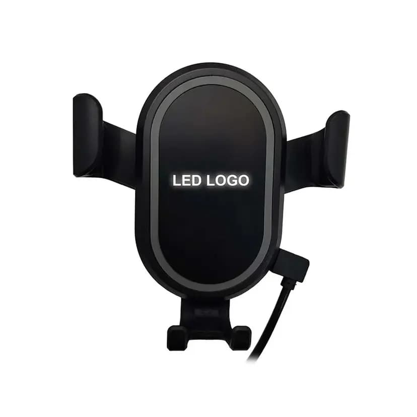Siyah LED logolu telefon tutucu, modern tasarım ve dayanıklı malzeme. - Promosyonbank