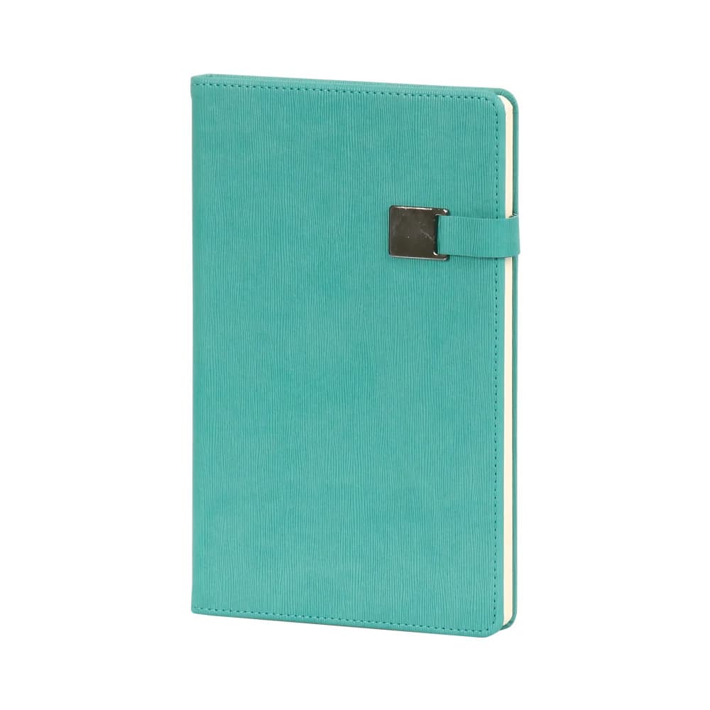 Promosyon turuncu kapaklı defter, kısa lastik ve kare metal toka