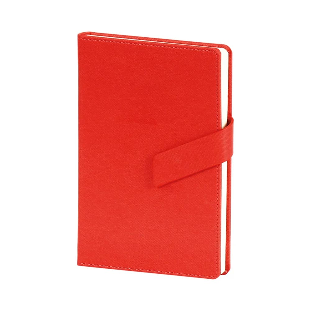 Promosyon haki kapaklı çizgili defter, lastik bant ve dikdörtgen toka