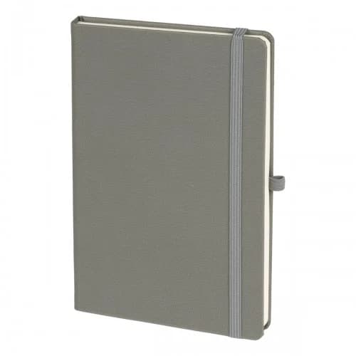 Promosyon gri kumaş dokulu düz kapak defter, lastikli ve yuvarlak köşe
