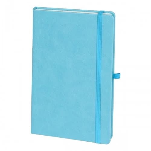 Promosyon açık mavi kumaş dokulu düz kapak defter, lastikli kapanış