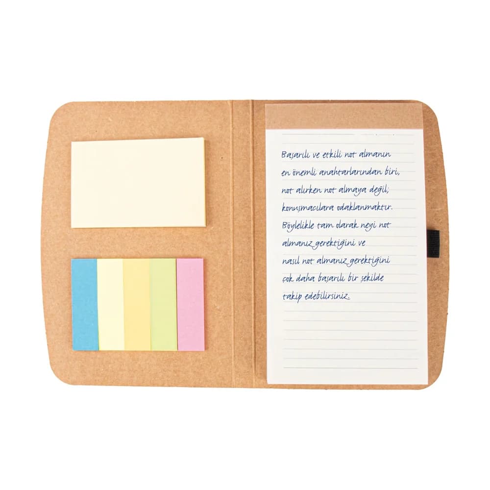 Promosyon kraft lastikli defter, sıvama kapak ve yapışkanlı notluk