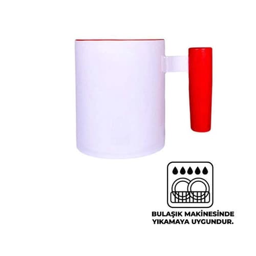 İçi kırmızı beyaz promosyon kupası; yan arka açı, baskısız, bulaşık makinesi uygun