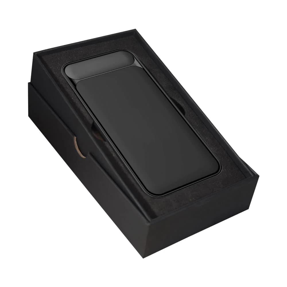 Koyu gri powerbank taşlama kutusu içinde, parmak oyuğu