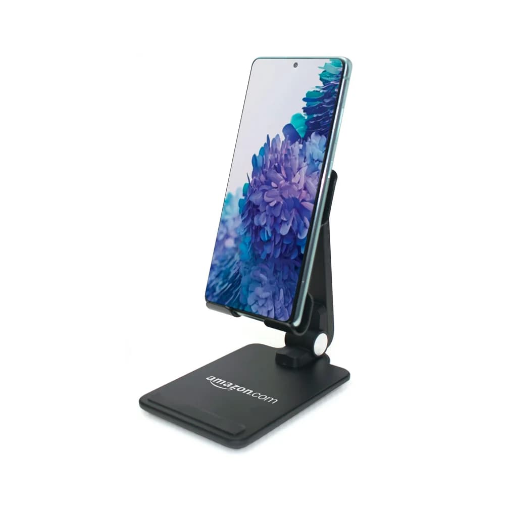 Siyah tek kollu telefon standı, dikey telefonlu, dikdörtgen tabanlı