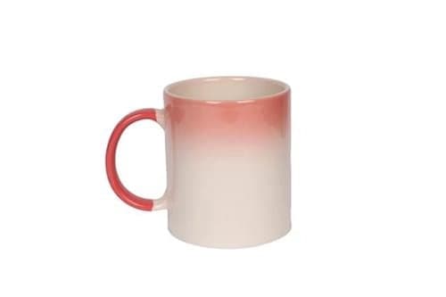 Pembe gölgeli promosyon porselen kupa; kırmızı kulpu solda, baskısız çekim