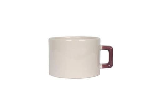 Krem gövdeli bordo kulplu promosyon Nescafe fincanı yan görünüm, baskısız