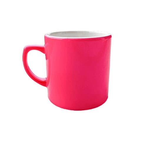 Neon pembe porselen promosyon kahve fincanı; tabaksız tek fincan, yazısız, kulp solda