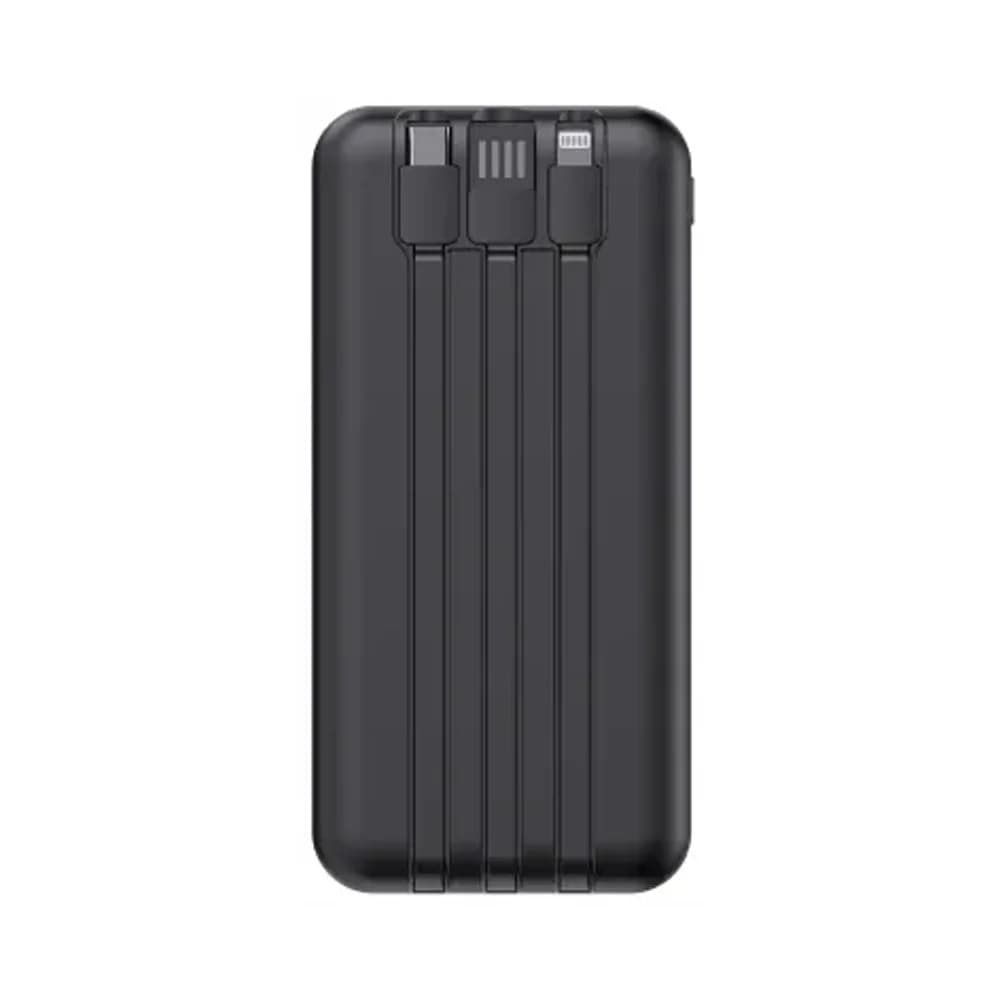 Siyah powerbank arka yüz, oluklu mat doku ve gömülü kablolar