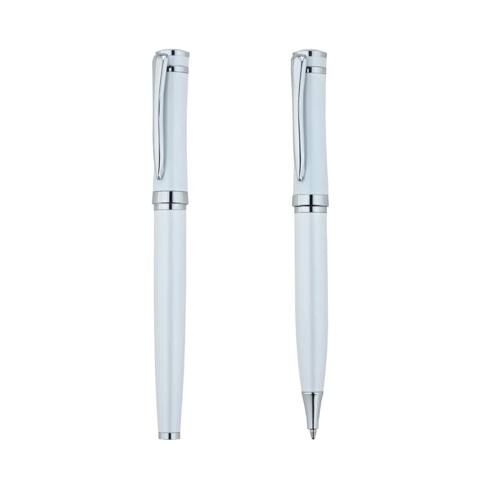 Gümüş metal roller ve tükenmez kalem seti, parlak gövde
