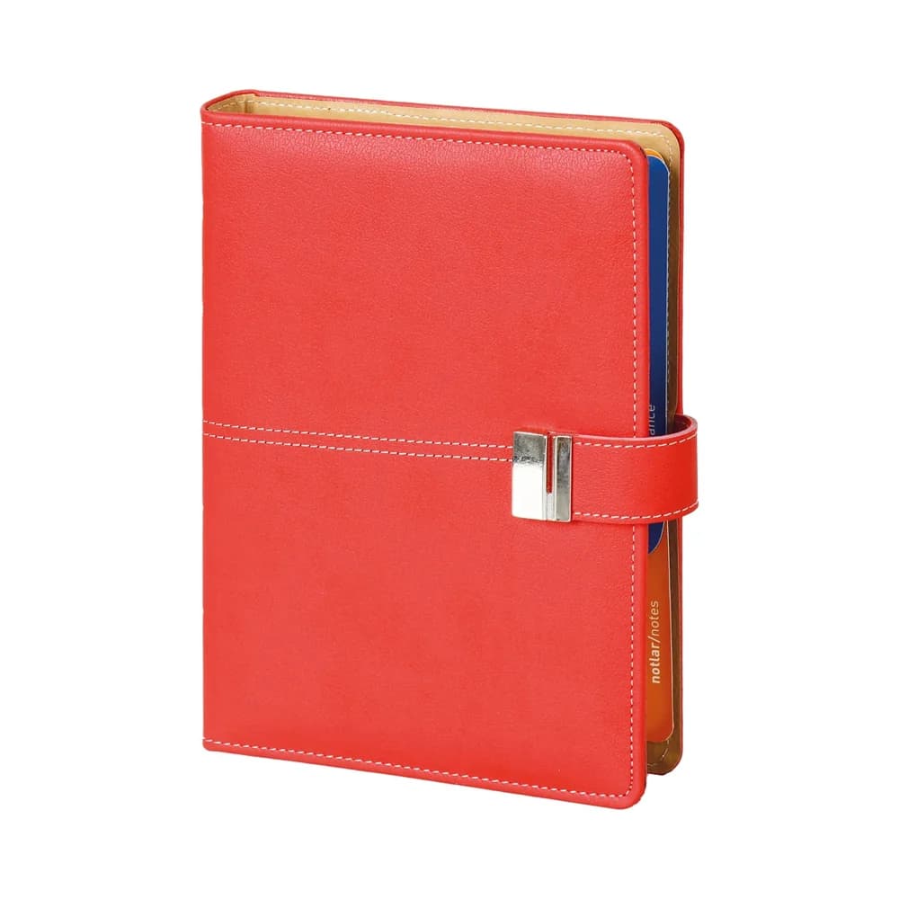 Promosyon kırmızı termo deri organizer, metal toka ve 15x21 ajanda içi