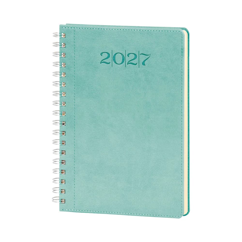 Mint yeşili spiralli ajanda, 2027 baskısı, sol spiral cilt
