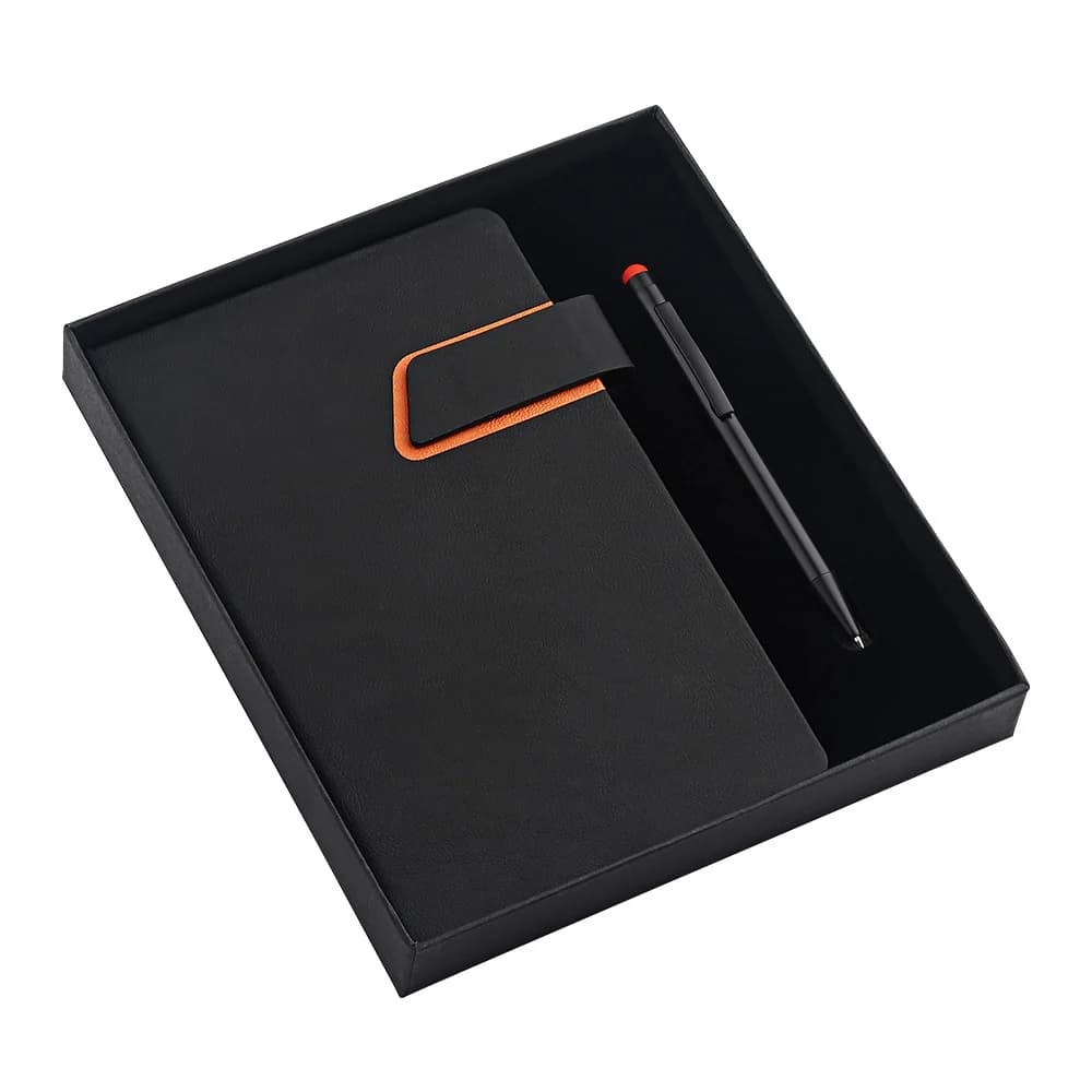 Promosyon üst segment hediye seti, defter ve kalem, siyah sunum kutusu
