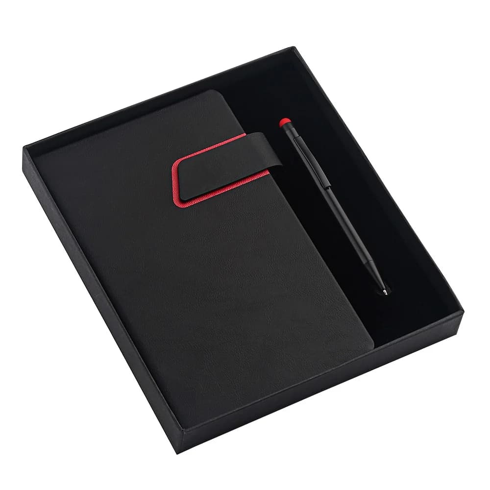 Promosyon üst segment hediye seti, defter ve kalem, siyah sunum kutusu