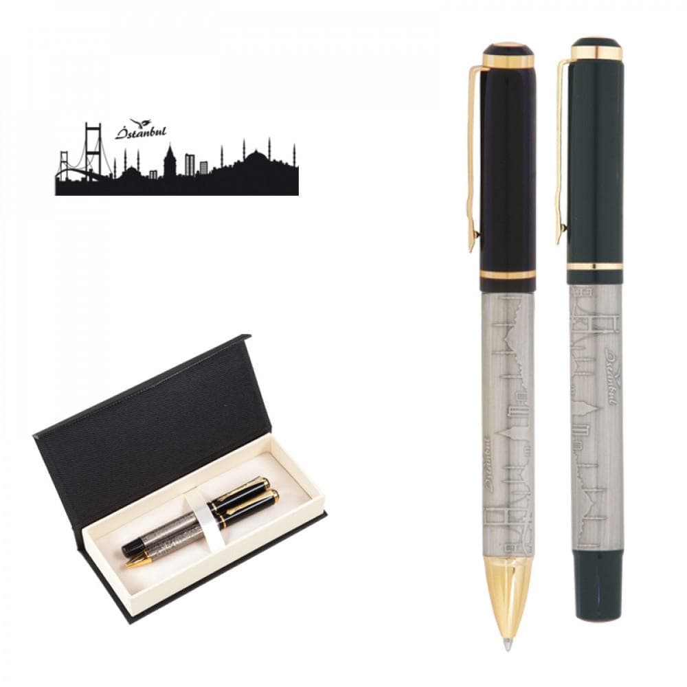 Kabartma Figürlü Metal Roller Tükenmez Kalem Seti - ym661-RT - 2