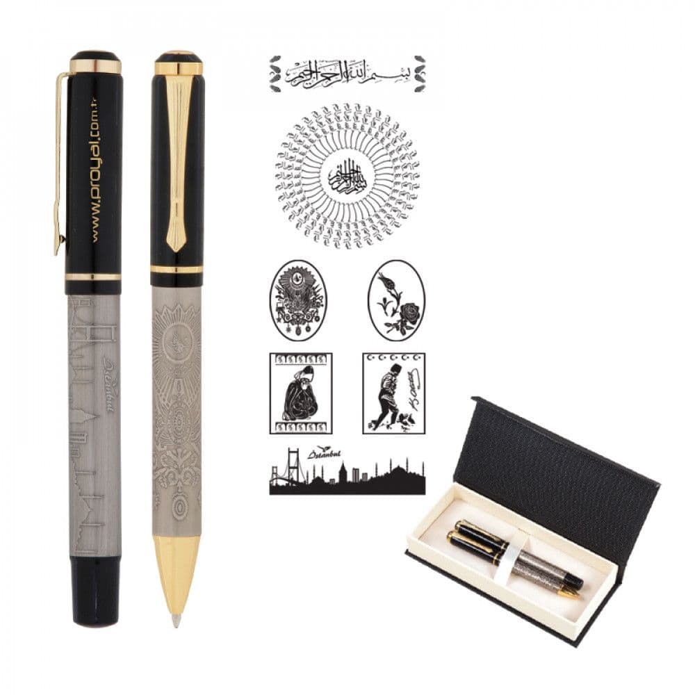 Kabartma Figürlü Metal Roller Tükenmez Kalem Seti - ym661-RT