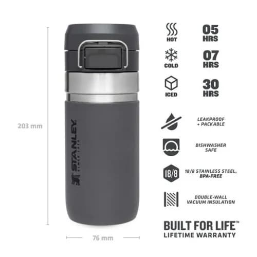 Stanley The Quick Flip Termos/Matara 0.47 Lt - Charcoal (Füme) PRM-C0821-1 - 5