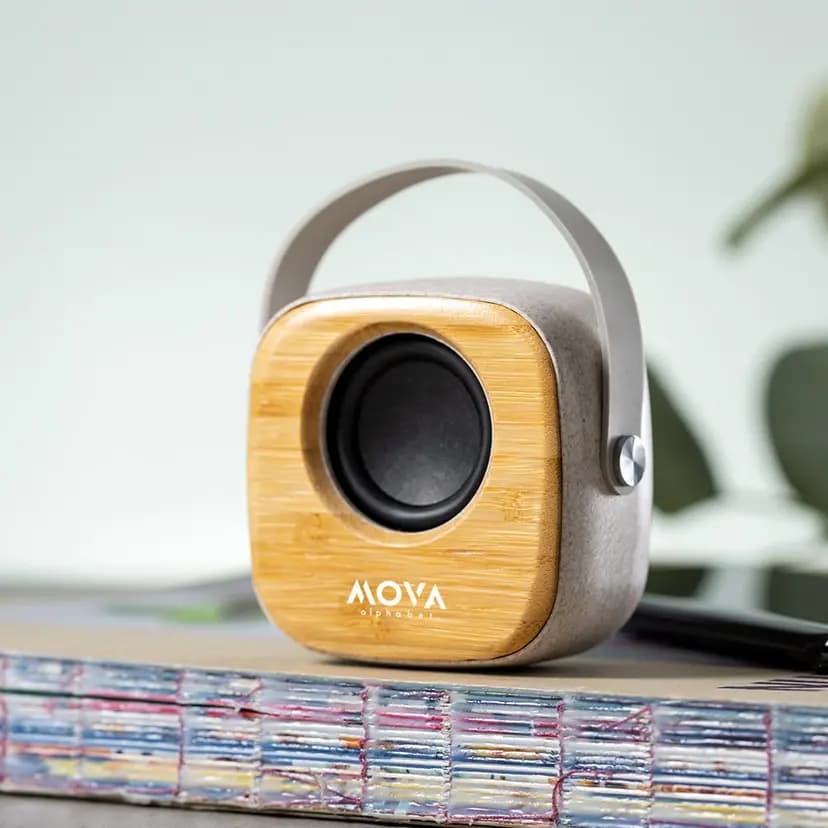 Bambu ve buğday samanı malzemeden yapılan taşınabilir Bluetooth 5.0 hoparlör