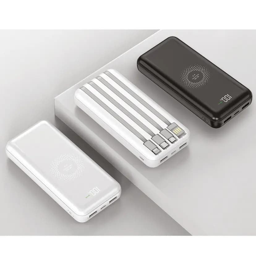 Üç adet şık tasarıma sahip 10000 Mah Wireless Powerbank, modern ofis ortamları için idealdir.