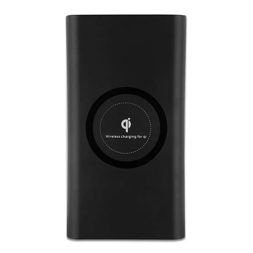 Promosyon siyah kablosuz powerbank, Qi şarj desteği sunan modern tasarım