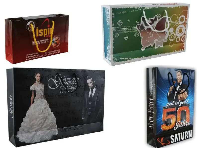 Renkli promosyon karton çantalar, dayanıklı malzeme ve şık doku